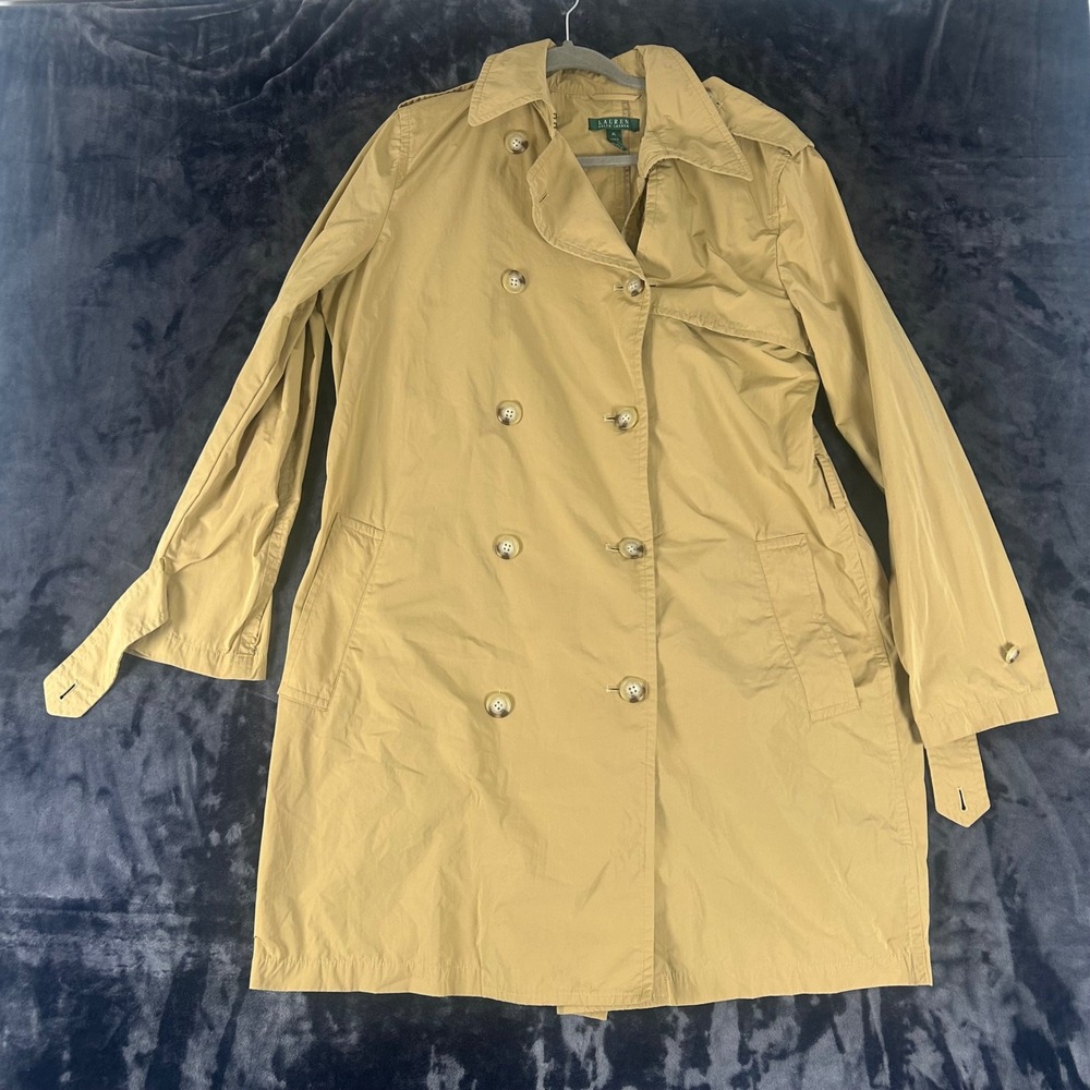 Lauren Ralph Lauren Trench Coat Womens XL Tan Double Breasted Khaki Lightweight
